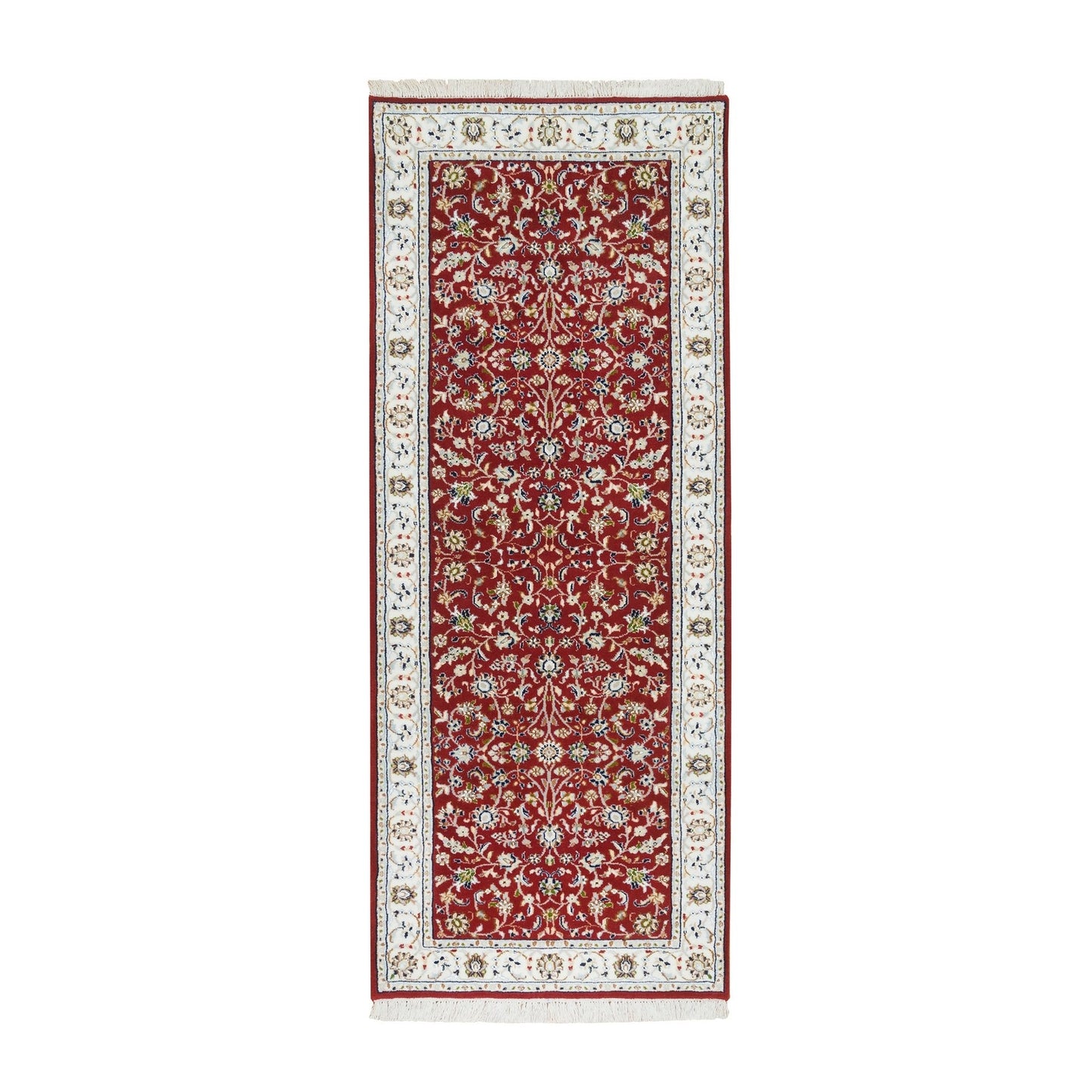 2'8"X6'8" Red 250 Kpsi Pure Wool Hand Knotted Nain Design Runner Rug