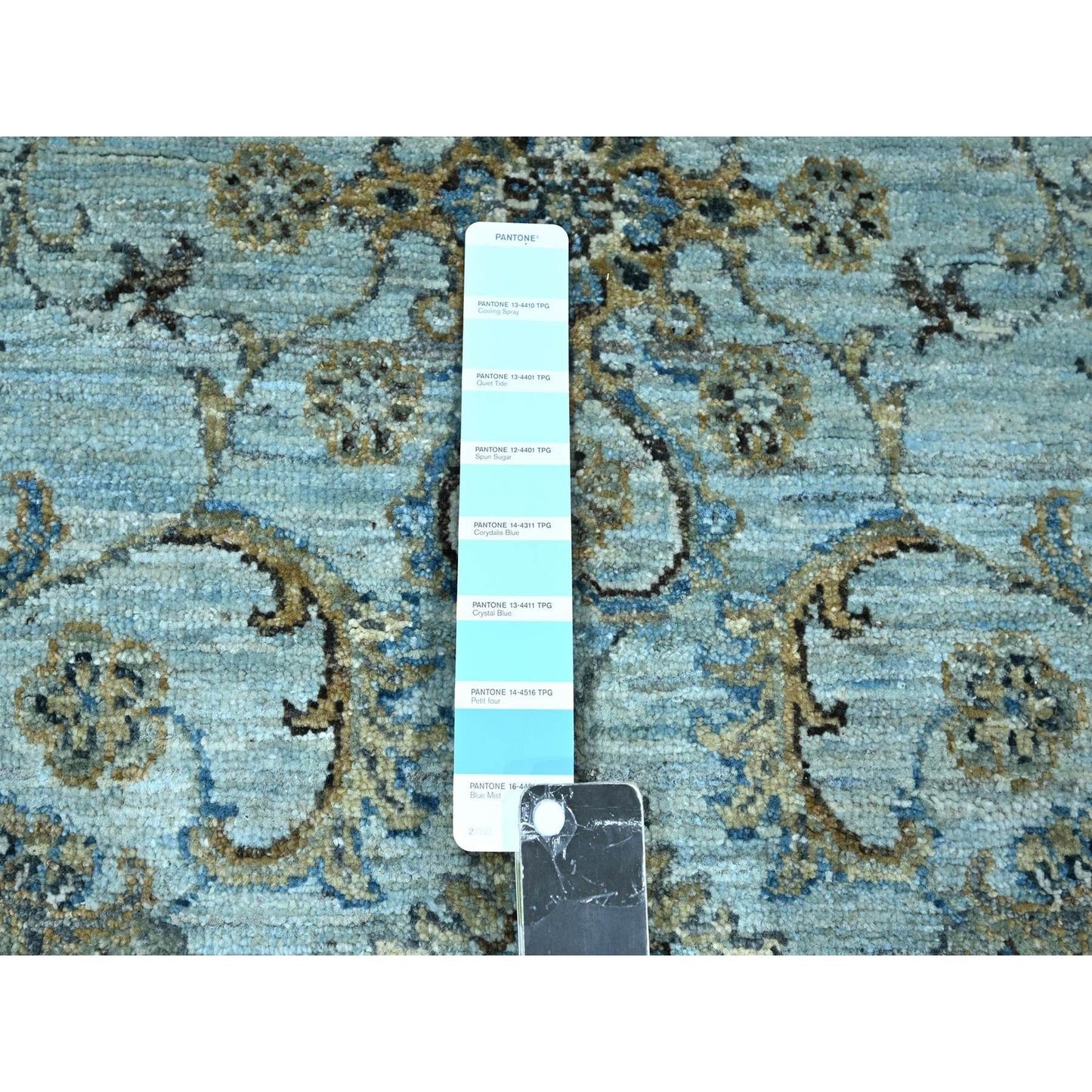8'1"X8'1" Blue Agra Shah Abbas Flower Design Wool Hand Knotted Square Rug