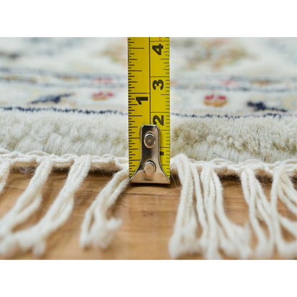 6'5"X6'5" White Organic Wool Hand Knotted Nain Design 250 Kpsi Round Rug