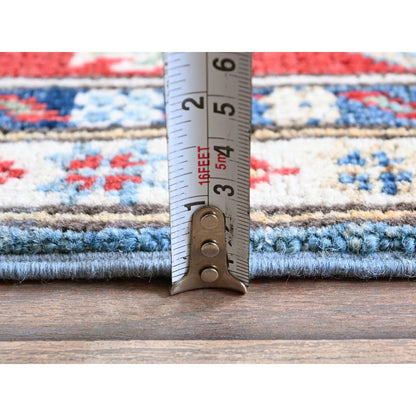 Rug 3'10"x6'3" Ruddy Blue Kazak Geometric Design Soft Wool Hand Knotted