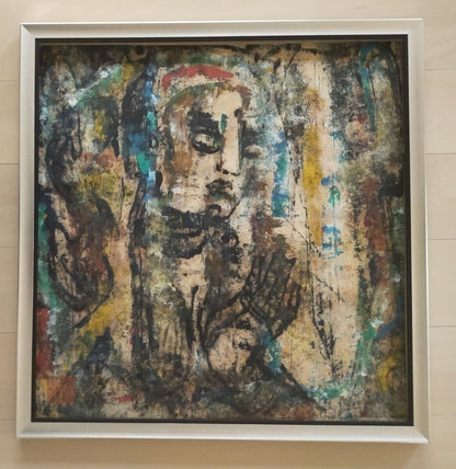 Kong Baiji (China) - Stone Buddha Unique Oil Stick On Paper Original Painting