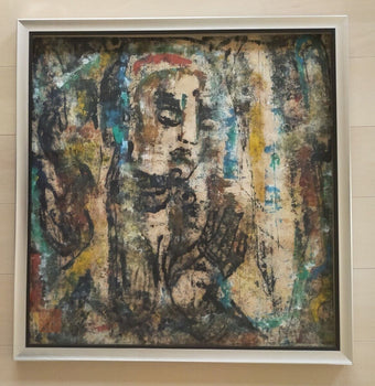 Kong Baiji (China) - Stone Buddha Unique Oil Stick On Paper Original Painting