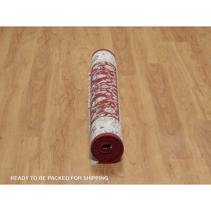 4'X6'1" Red Nain With Flower Pattern Wool And Silk Hand Knotted Rug