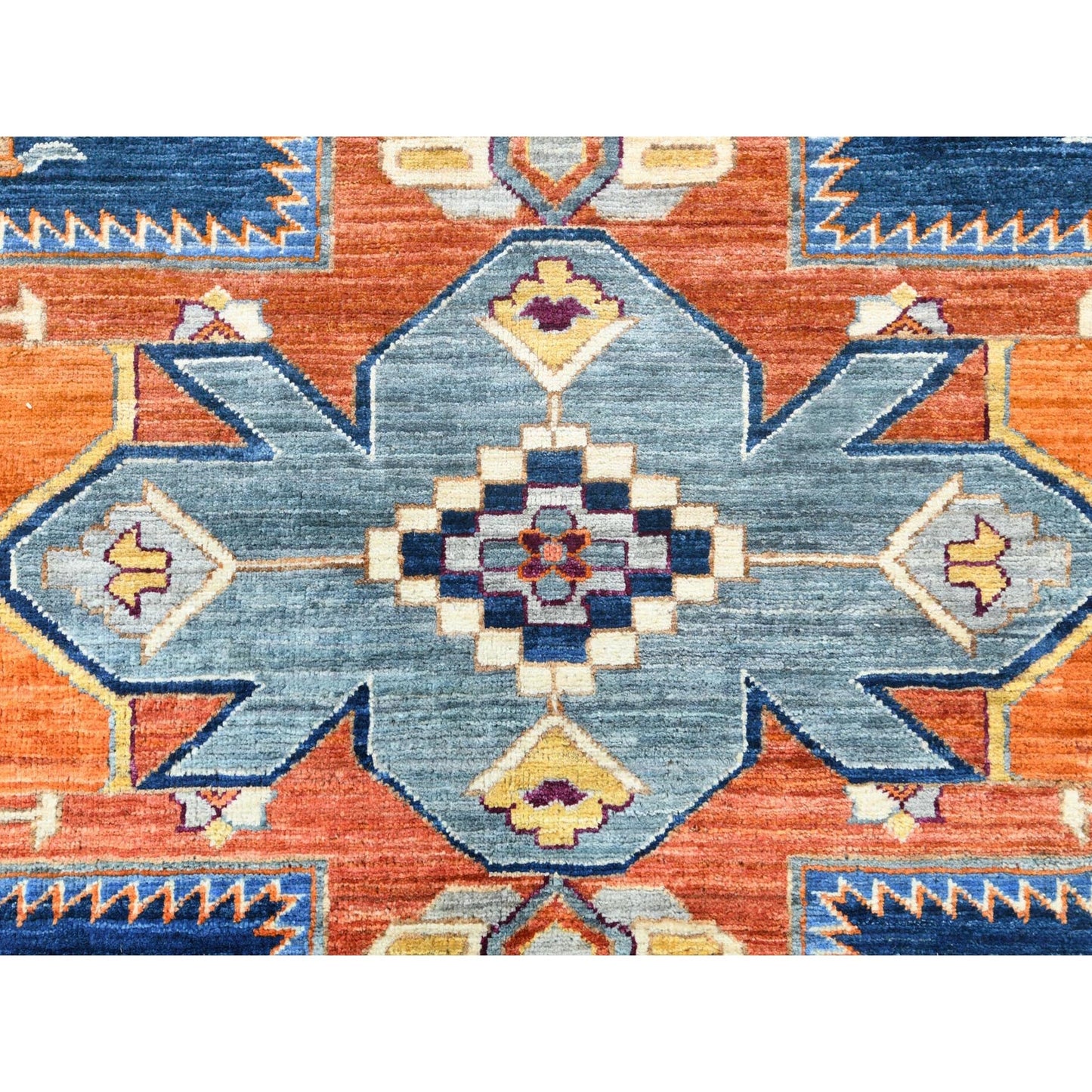 8'4"X9'7" Blue Wool Hand Knotted Armenian Inspired Design 200 Kpsi Rug