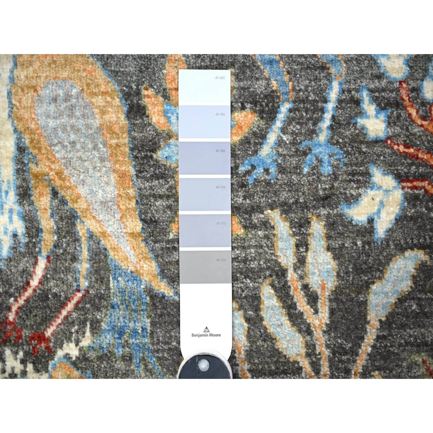 6'1"X6'1" Jet Black Hand Knotted Organic Wool Afghan Peshawar Round Rug