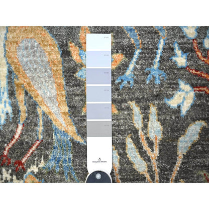 6'1"X6'1" Jet Black Hand Knotted Organic Wool Afghan Peshawar Round Rug