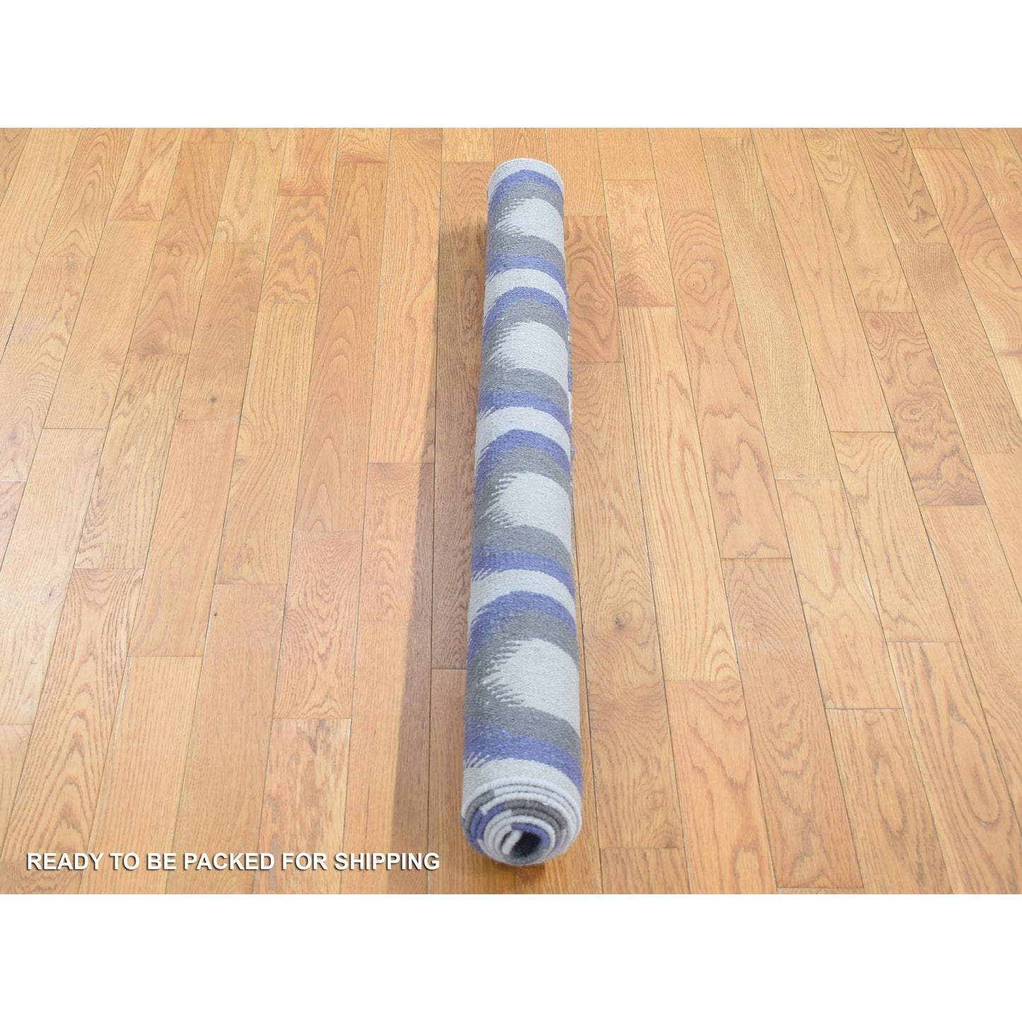 Rug 4'x6' Silver Gray Hand Woven Kilim Geometric Design Soft Wool