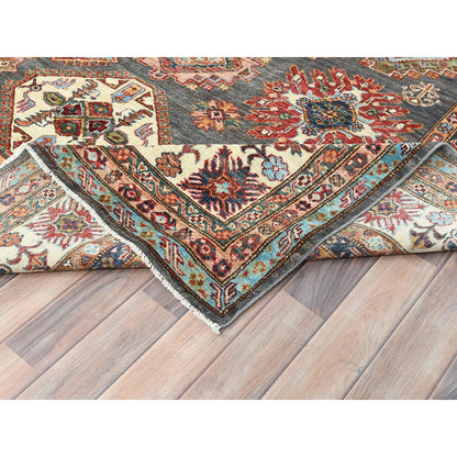 10'3"X13'10" Stone Gray Soft Wool Hand Knotted Afghan Super Kazak Rug