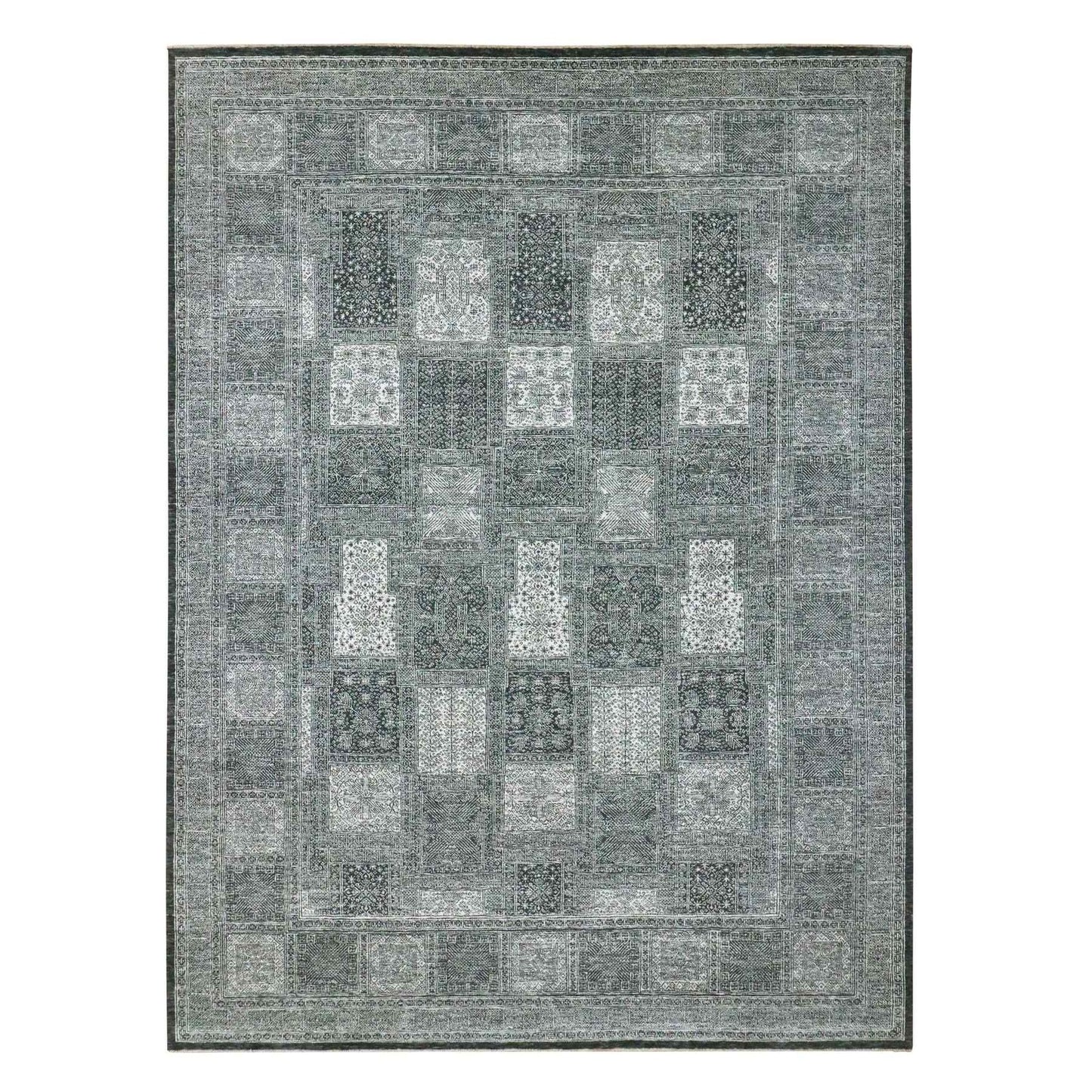 8'10"X12' Charcoal Gray Hand Knotted Wool Rug Garden Design Tone On Tone
