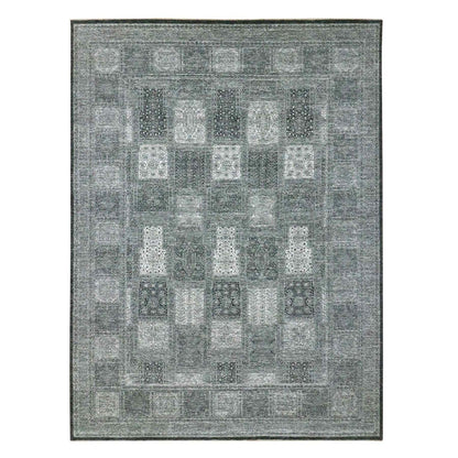 8'10"X12' Charcoal Gray Hand Knotted Wool Rug Garden Design Tone On Tone