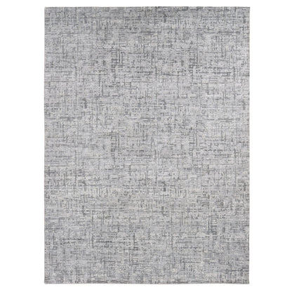9'2"X12'3" Gray The Matrix Design Silk And Wool Hand Knotted Rug