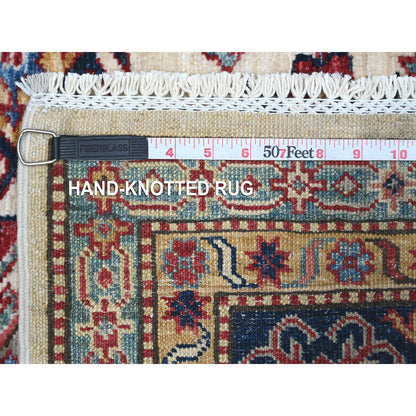 6'X6' White Pepper Hand Knotted Geometric Patterns Super Kazak Square Rug