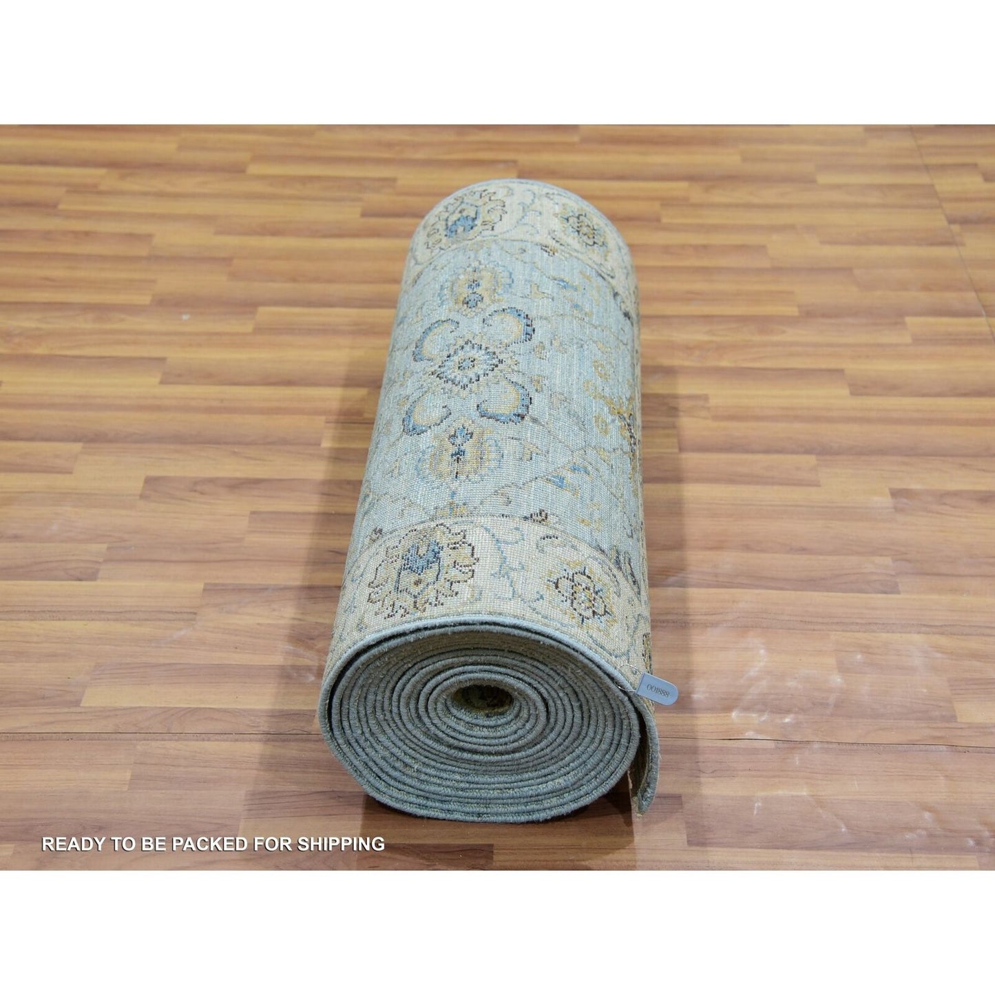 2'8"X29'9" Blue Hand Knotted Shiny Wool Shah Abbas Xl Runner Rug