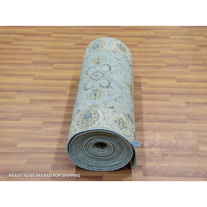 2'8"X29'9" Blue Hand Knotted Shiny Wool Shah Abbas Xl Runner Rug
