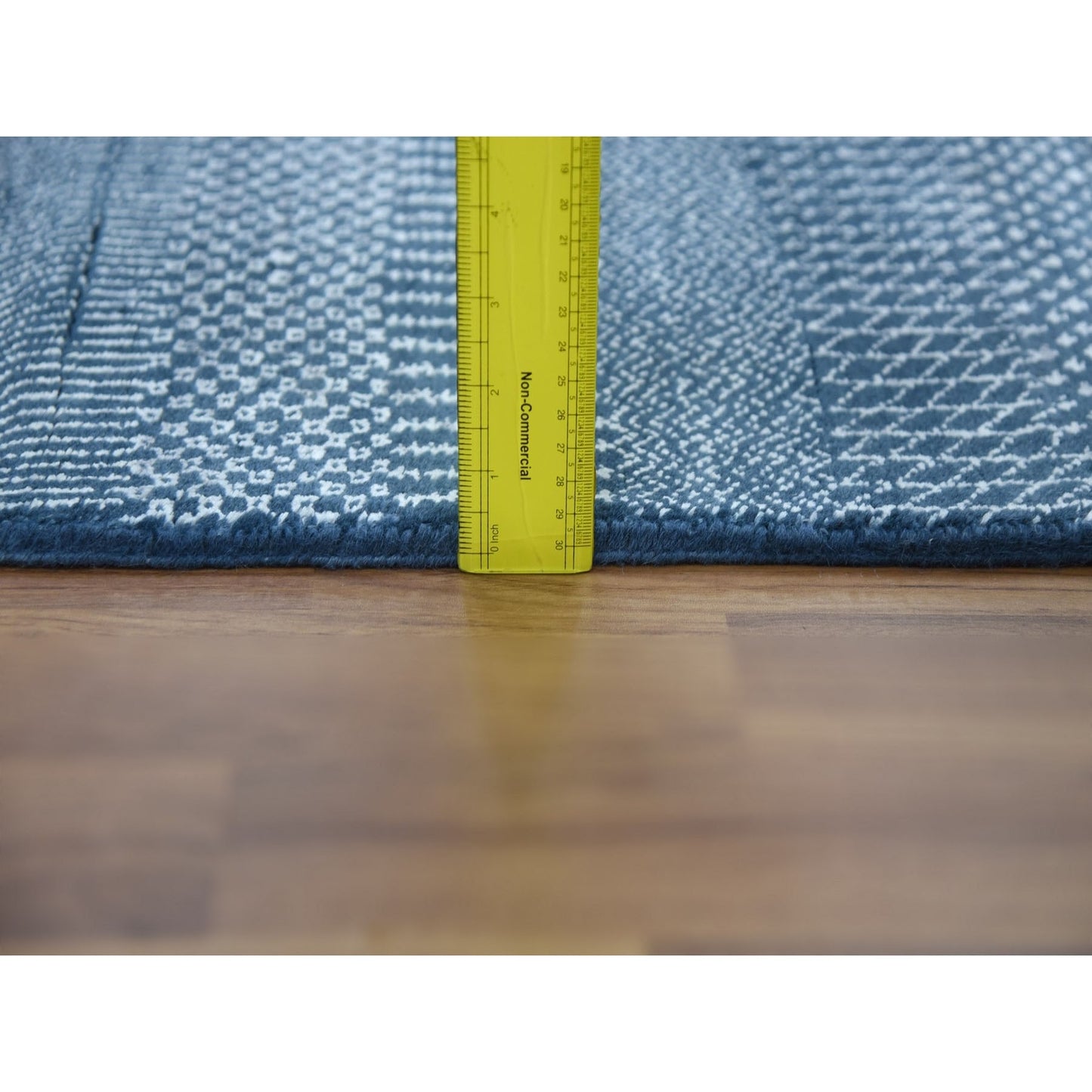 2'9"X11'4" Blue Modern Grass Design Wool And Silk Hand Knotted Runner Rug