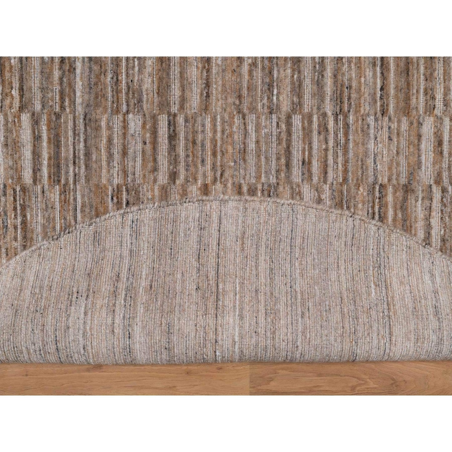 6'x6' Brown Hand Loomed Modern Grid Pattern Pure Wool Round Oriental Rug