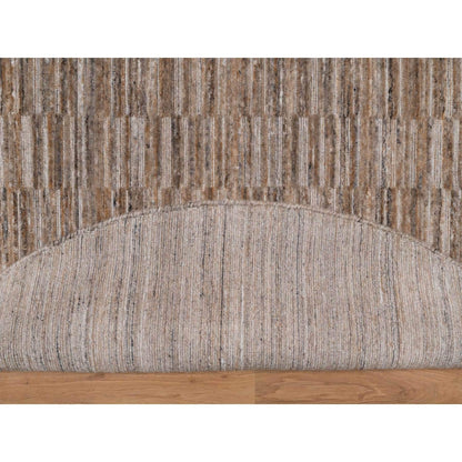 6'x6' Brown Hand Loomed Modern Grid Pattern Pure Wool Round Oriental Rug