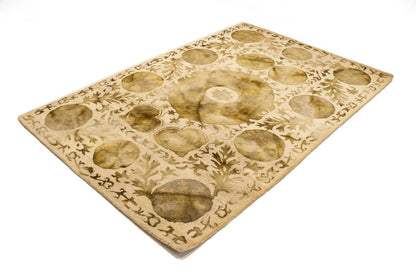 5x8 Cream & Brown Abstract Design Rug Hand-Tufted Modern Living Room Carpet