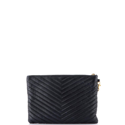 Saint Laurent Classic Monogram Wristlet Pouch Matelasse Chevron Leather Medium