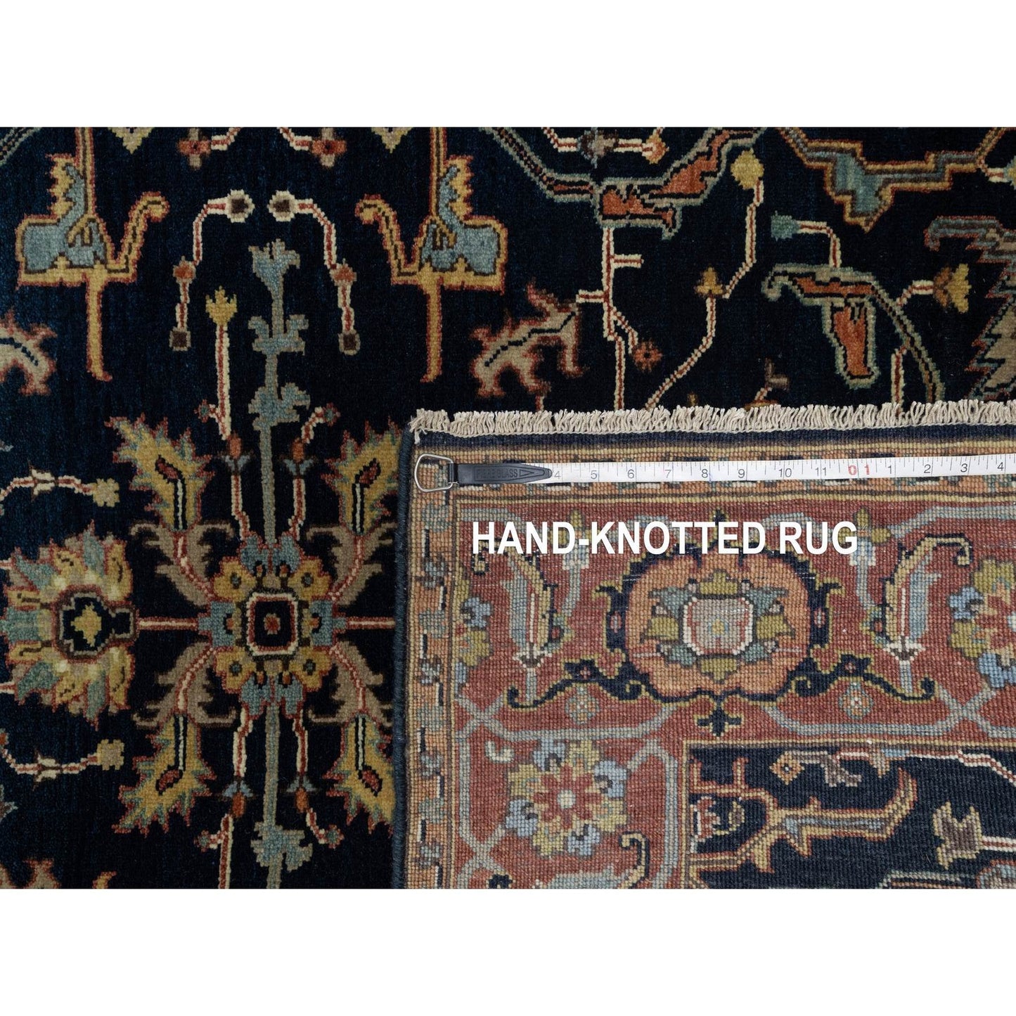 4'2"X10'2" Blue Antiqued Fine Heris Hand Knotted Natural Wool Runner Rug