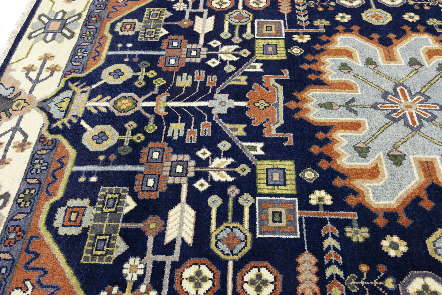 9X12 ft Navy Tribal Heriz Serapi Wool Oriental