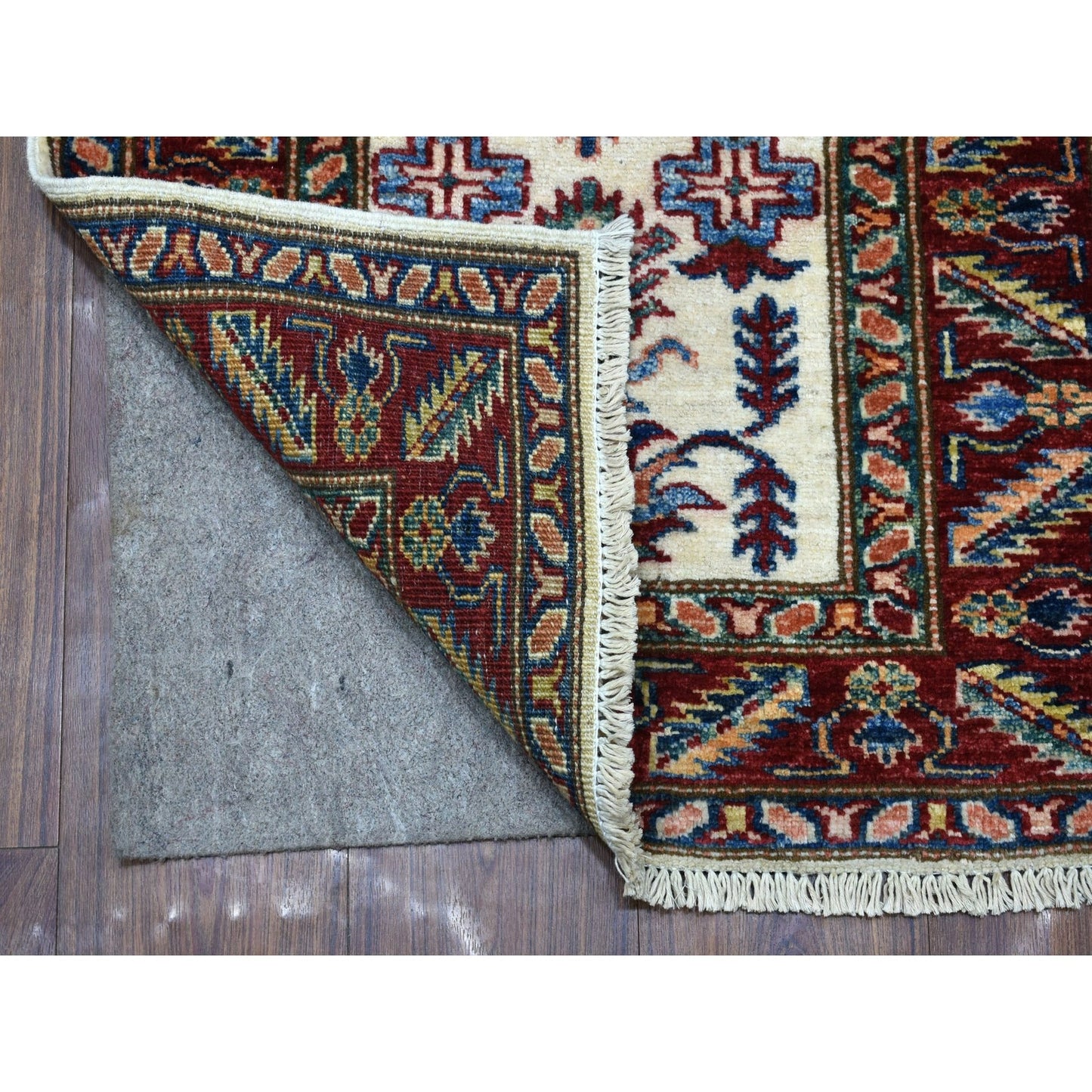 2'1"X2'10" Hand Knotted Super Kazak Soft Afghan Wool Ivory Mat Rug