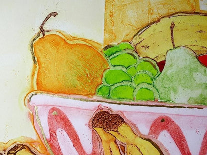 Mark Spain Hand Signed Etching "Fruit Bowl" Embossed Gold Leaf Limited Ed 42/250