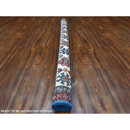 6'X6' Blue Hand Knotted Super Kazak Tribal Elements Square Oriental Rug