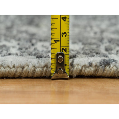 2'X3' Gray Broken Hand Knotted Zoroastrian Design Wool And Silk Mat Rug