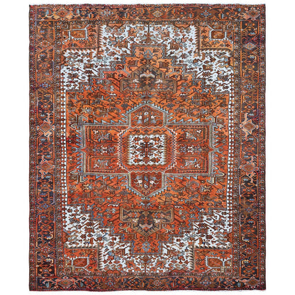 10'X12' Burnt Orange Vintage Zoroastrian Heris Hand Knotted Pure Wool Rug