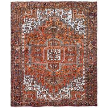 10'X12' Burnt Orange Vintage Zoroastrian Heris Hand Knotted Pure Wool Rug