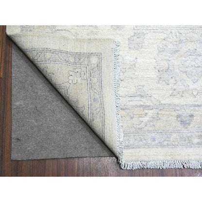 11'8"X15' Dove White Wool White Wash Peshawar Hand Knotted Oversized Rug