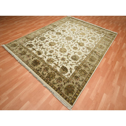 7'8"X10' White Rajasthan With Leaf Design Wool And Silk Hand Knotted Rug