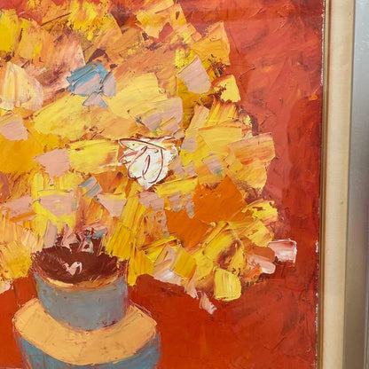 Oil Painting Floral Still Life Yellow Original Czech Framed Art Vase Signed