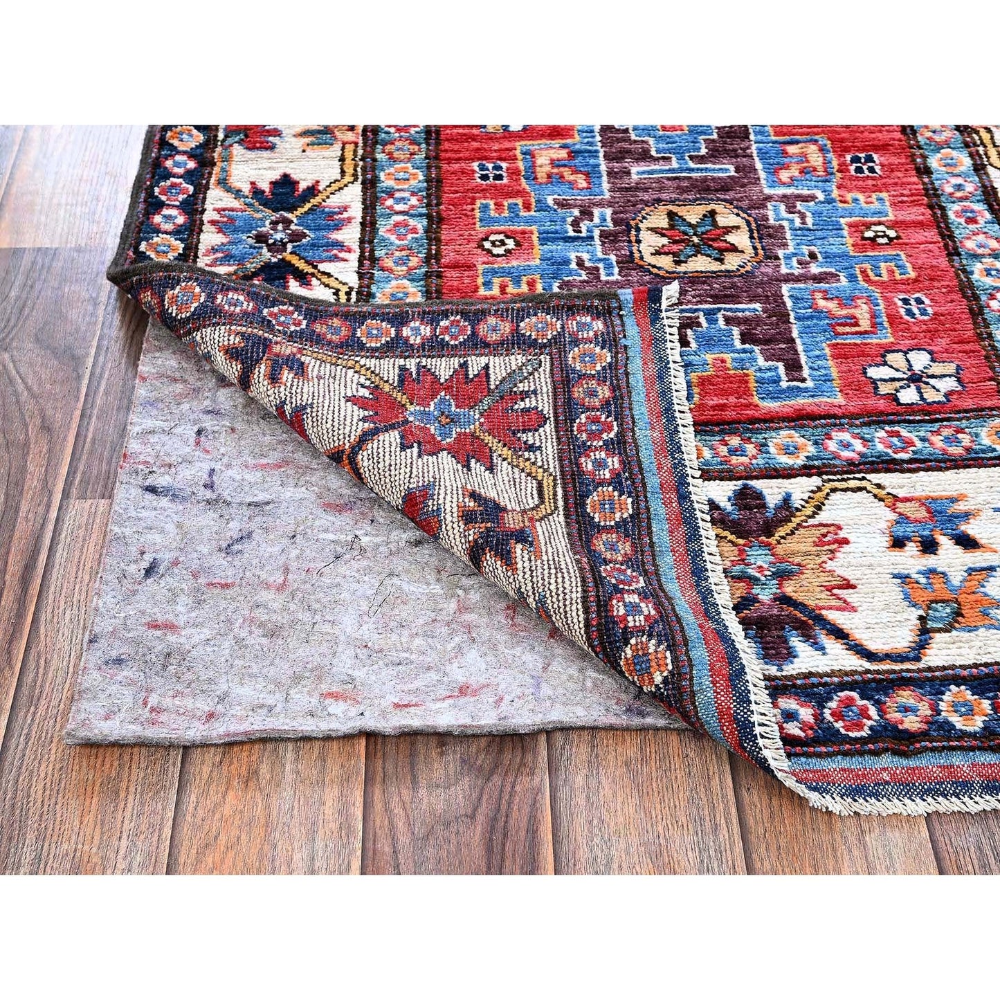 2'9"X9'8" Colorful Caucasian Design Revival Wool Hand Knotted Runner Rug