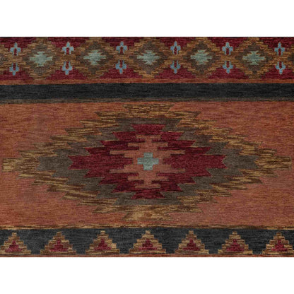 9'1"X12'1" Senna Brown Southwestern Design Hand Knotted Pure Wool Rug