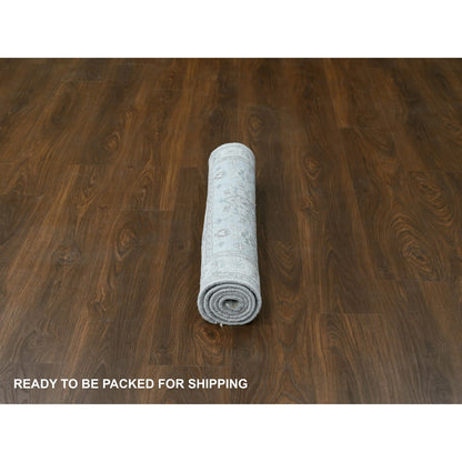 3'1"X5' Gray Hand Knotted Karjihooz And Geometric Design Organic Wool Rug