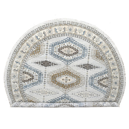 12'X12' Gray Hand Knotted Farsian Geometrical Medallions Wool Round Rug