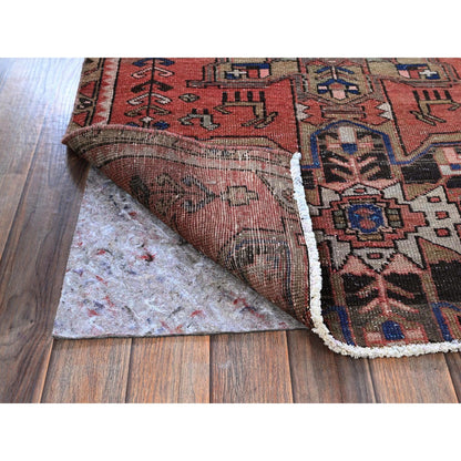 3'1"X8' Blush Red, Vintage Zoroastrian Heris Hand Knotted Wool Runner Rug