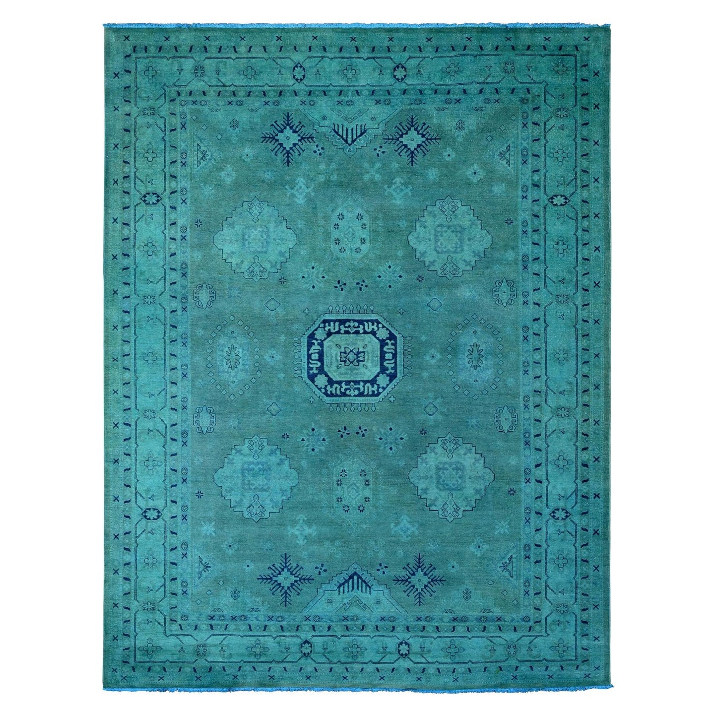 8'9"X11'7" Teal Overdyed Kazak All Over Design Hand Knotted 100% Wool Rug