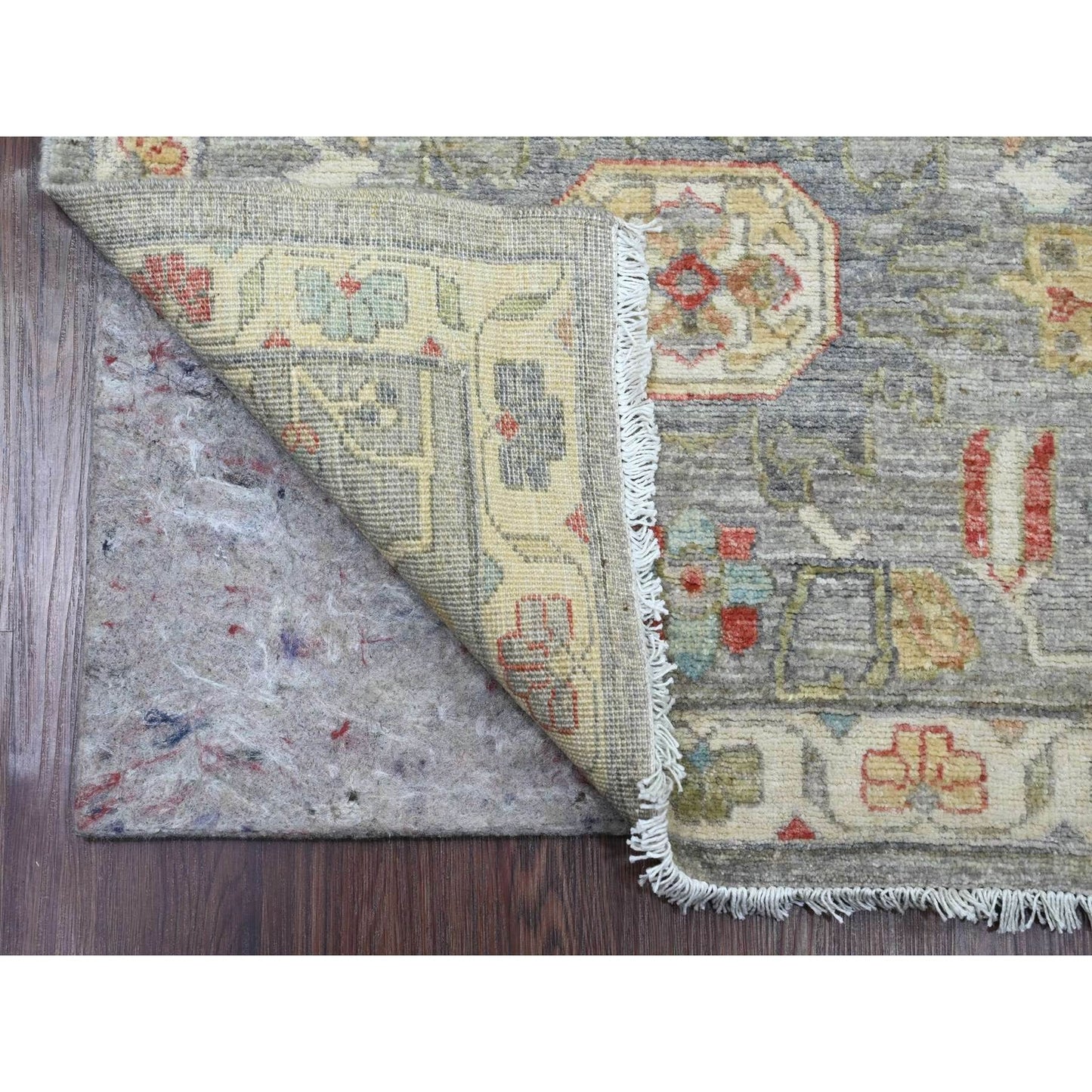 2'7"X12'3" Gray Peshawar With Heris Design Wool Hand Knotted Runner Rug