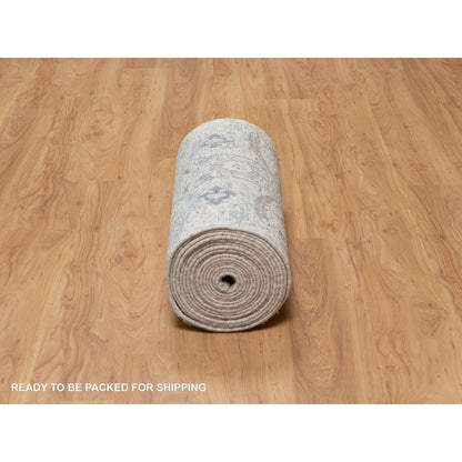 2'6"X27'9" White Leaf Design Silk & Textured Wool Hand Knotted Runner Rug