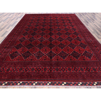 9'10"X12'9" Red Afghan Khamyab Geometric Pattern Hand Knotted Soft Wool Rug