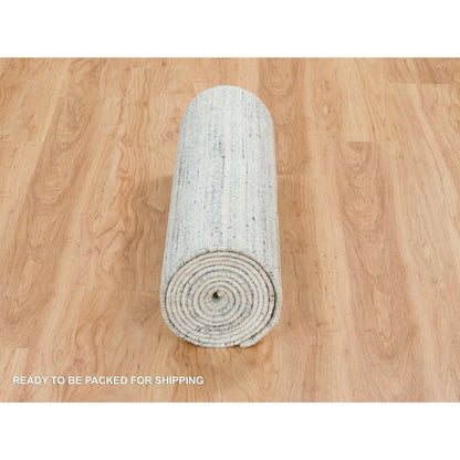2'8"X13'10" Ivory Wool Hand Loomed Modern Striae Runner Oriental Rug