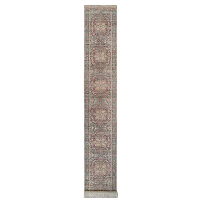 2'6"X19'8" Prune Red Heriz Revival Hand Knotted All Wool Xl Runner Rug