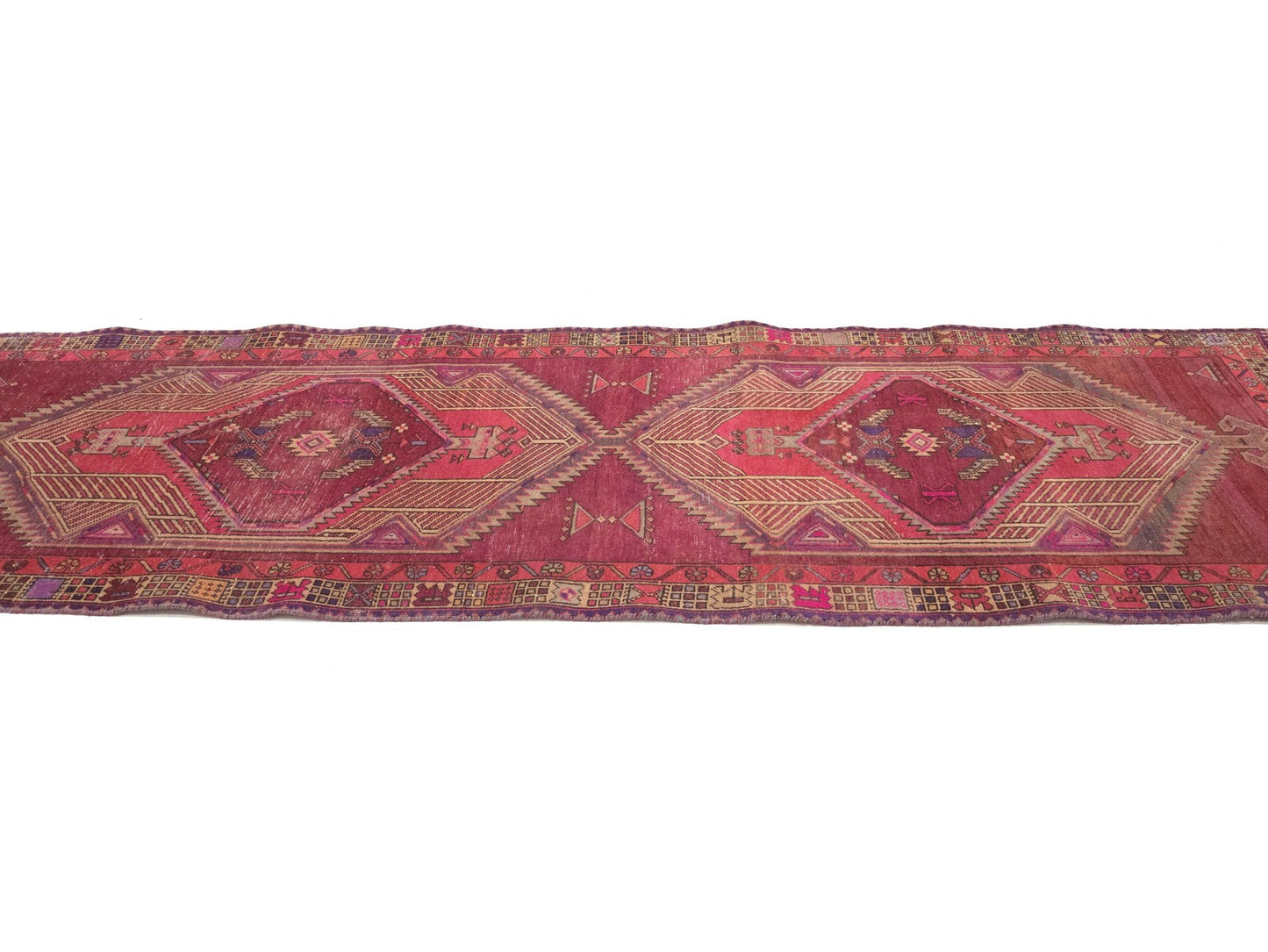 Oriental runner rug geometric tribal style carpet handmade vintage wool 4x11