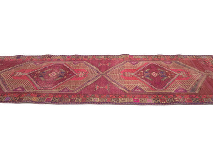 Oriental runner rug geometric tribal style carpet handmade vintage wool 4x11