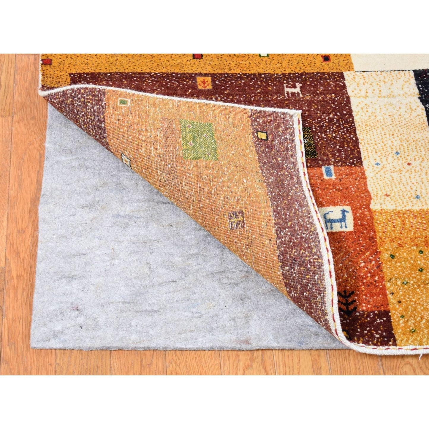 9'8"X13'5" Ivory Folk Art Lori Buft Gabbeh Design Wool Hand Knotted Rug