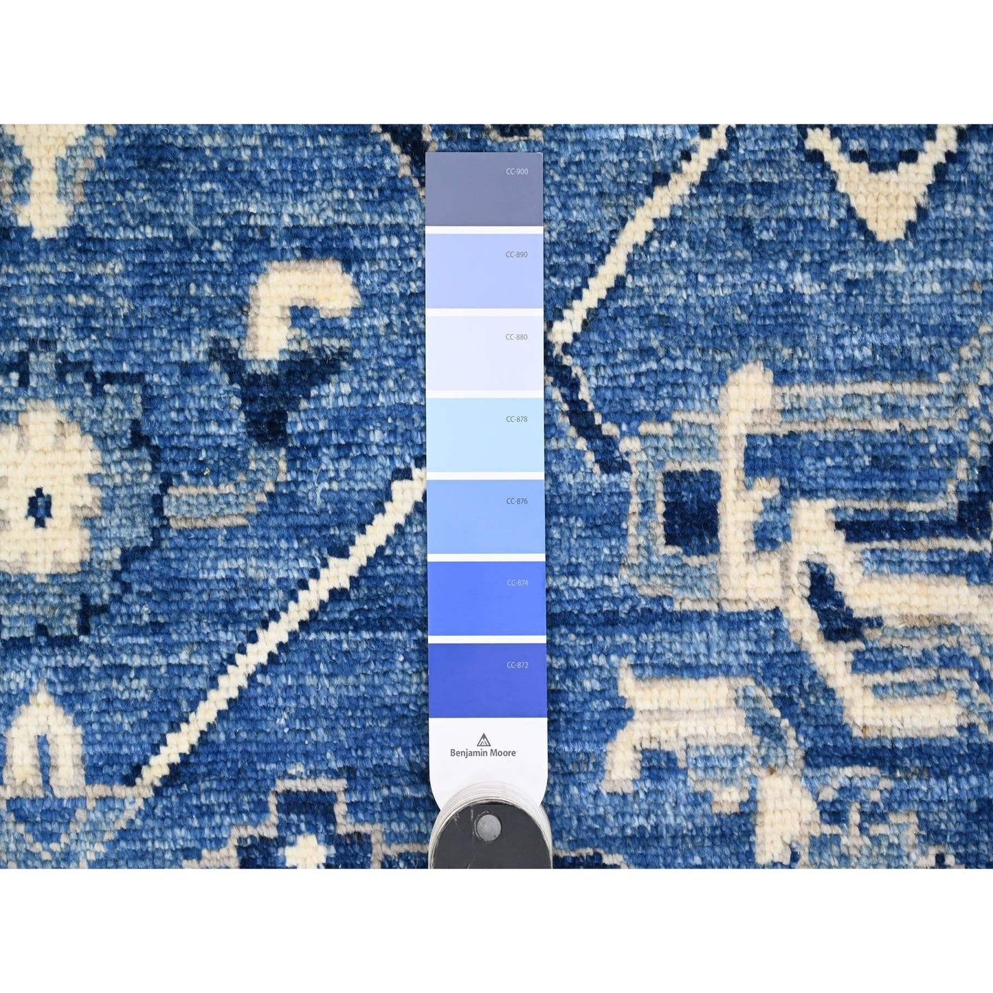 8'1"X9'8" Blue Hand Knotted Afghan Angora Oushak Vines Design Wool Rug