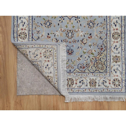 2'7"x16'2" Light Blue Nain 250 KPSI Hand Knotted Wool and Silk Runner Rug